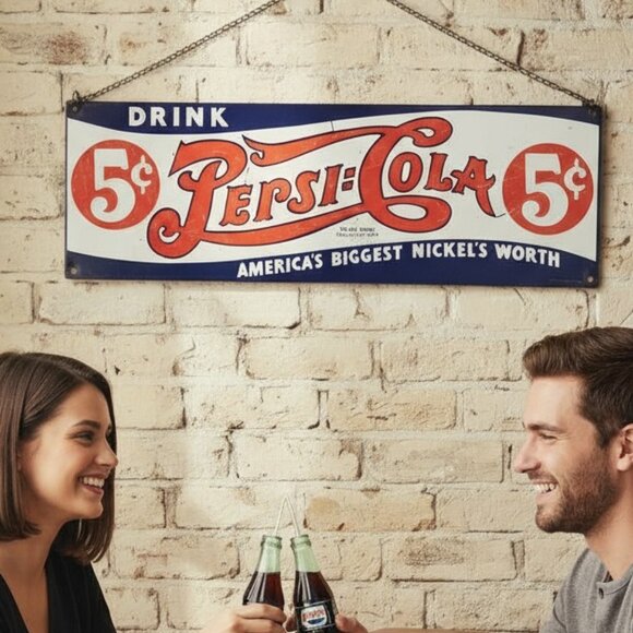 🧃 Pepsi-Cola Metal Sign 🧨 5¢ Slogan | 1991 Repro by Ande Rooney - Picture 13 of 13